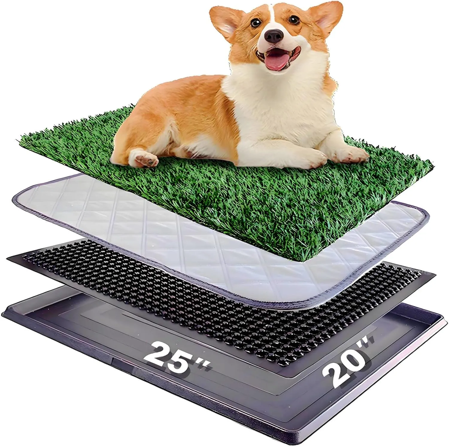 25"X20" Dog Grass Pad with Tray - Indoor/Outdoor Artificial Turf Potty Training Mat for Puppies, Portable Dog Litter Box for Balcony/Patio, Washable Reusable Pee Pad and Fake Grass for Dogs