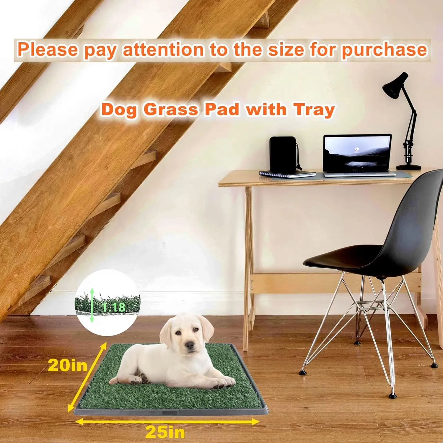 25"X20" Dog Grass Pad with Tray - Indoor/Outdoor Artificial Turf Potty Training Mat for Puppies, Portable Dog Litter Box for Balcony/Patio, Washable Reusable Pee Pad and Fake Grass for Dogs
