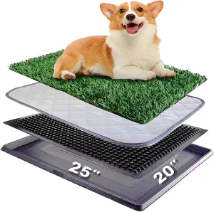 25"X20" Dog Grass Pad with Tray - Indoor/Outdoor Artificial Turf Potty Training Mat for Puppies, Portable Dog Litter Box for Balcony/Patio, Washable Reusable Pee Pad and Fake Grass for Dogs