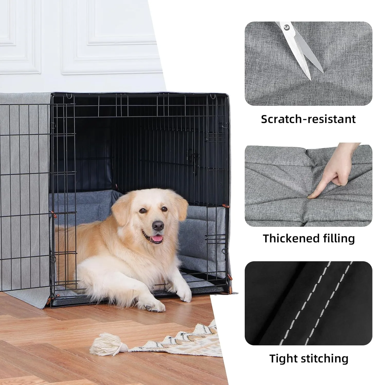 3-Piece Waterproof Dog Crate Cover Set with Kennel Cover, Bed Mat & Bumper Pad - Washable Pet Crate Accessories Fit for 48 Inch Dog Cages (48", Gray)