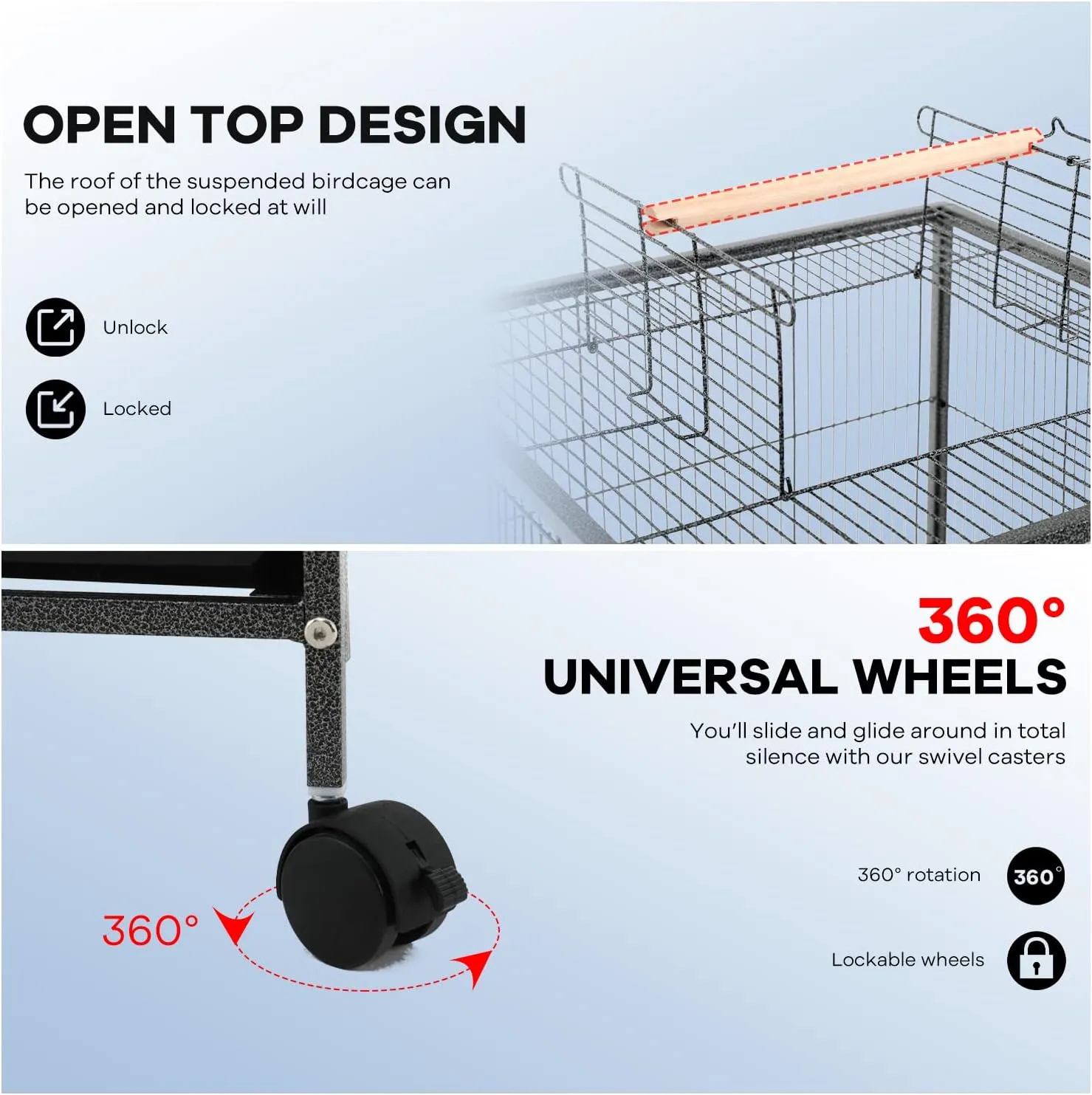 35-inch Wrought Iron Flight Bird Cage for Cockatiels Parakeets Pigeons Parrot Lovebird with Rolling Stand Bird Playground