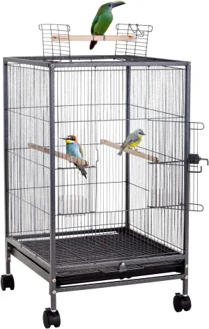 35-inch Wrought Iron Flight Bird Cage for Cockatiels Parakeets Pigeons Parrot Lovebird with Rolling Stand Bird Playground