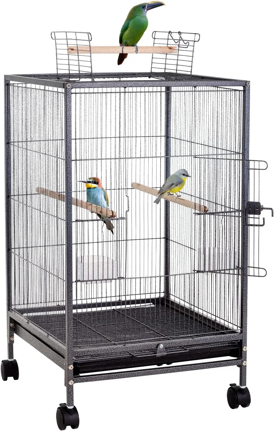 35-inch Wrought Iron Flight Bird Cage for Cockatiels Parakeets Pigeons Parrot Lovebird with Rolling Stand Bird Playground