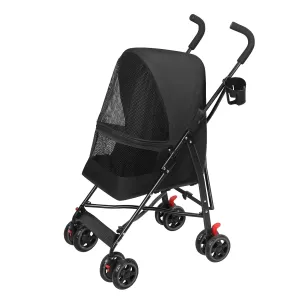 4 Wheel Pet Stroller for Small and Medium Dogs, Collapsible Cage Jogger Stroller with Sun Shade Mat and Rear Storage Bag, Breathable Visual Mesh Construction Black