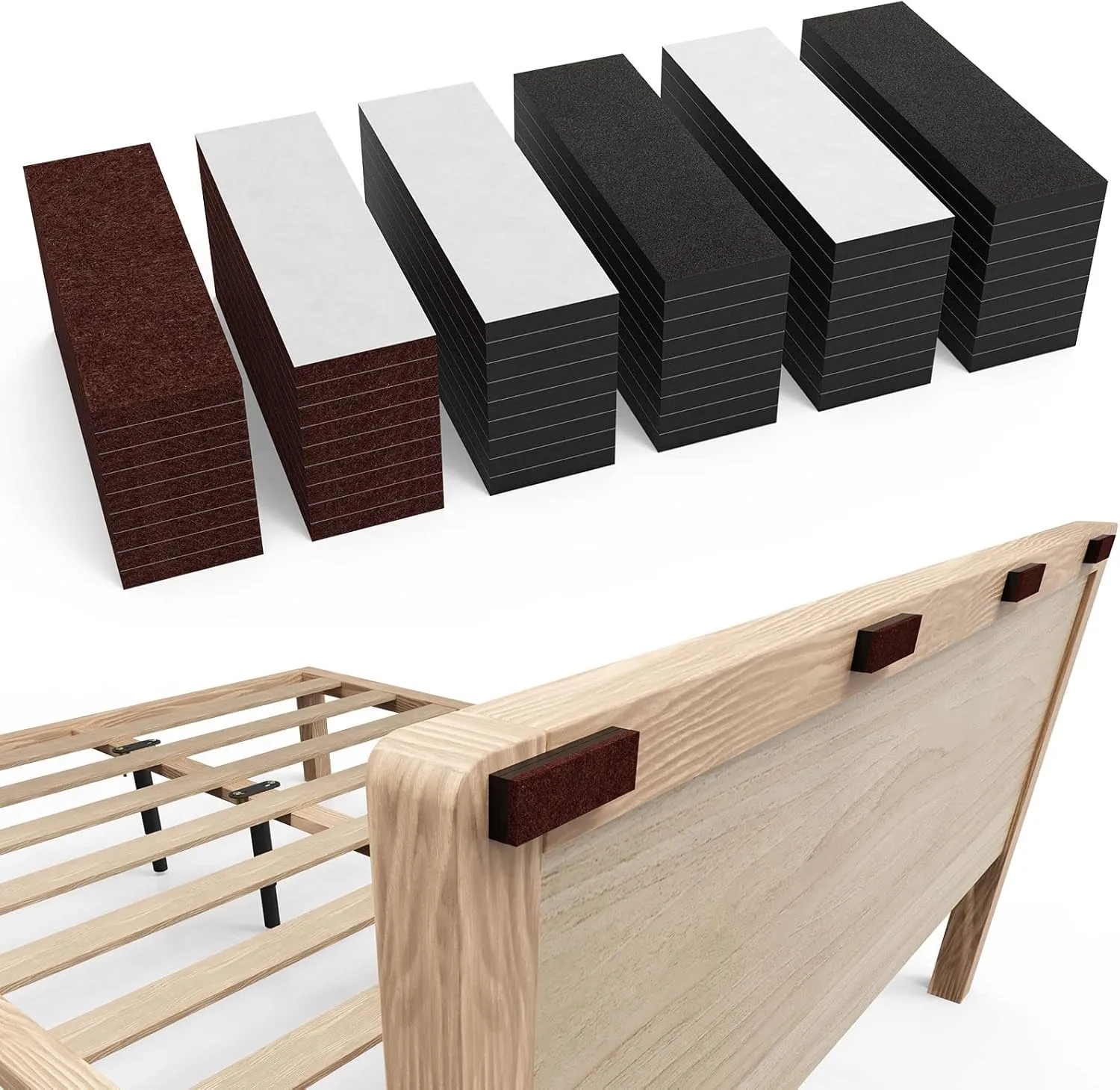 54 PCS Felt Furniture Pads,18pcs Felt Pads 36pcs EVA Foam,Anti-Vibration Soundproof Pads for Bed Frame/Headboard Furniture Protectors,Self Adhesive Furniture Pads for Chair Legs Table Legs(Brown)