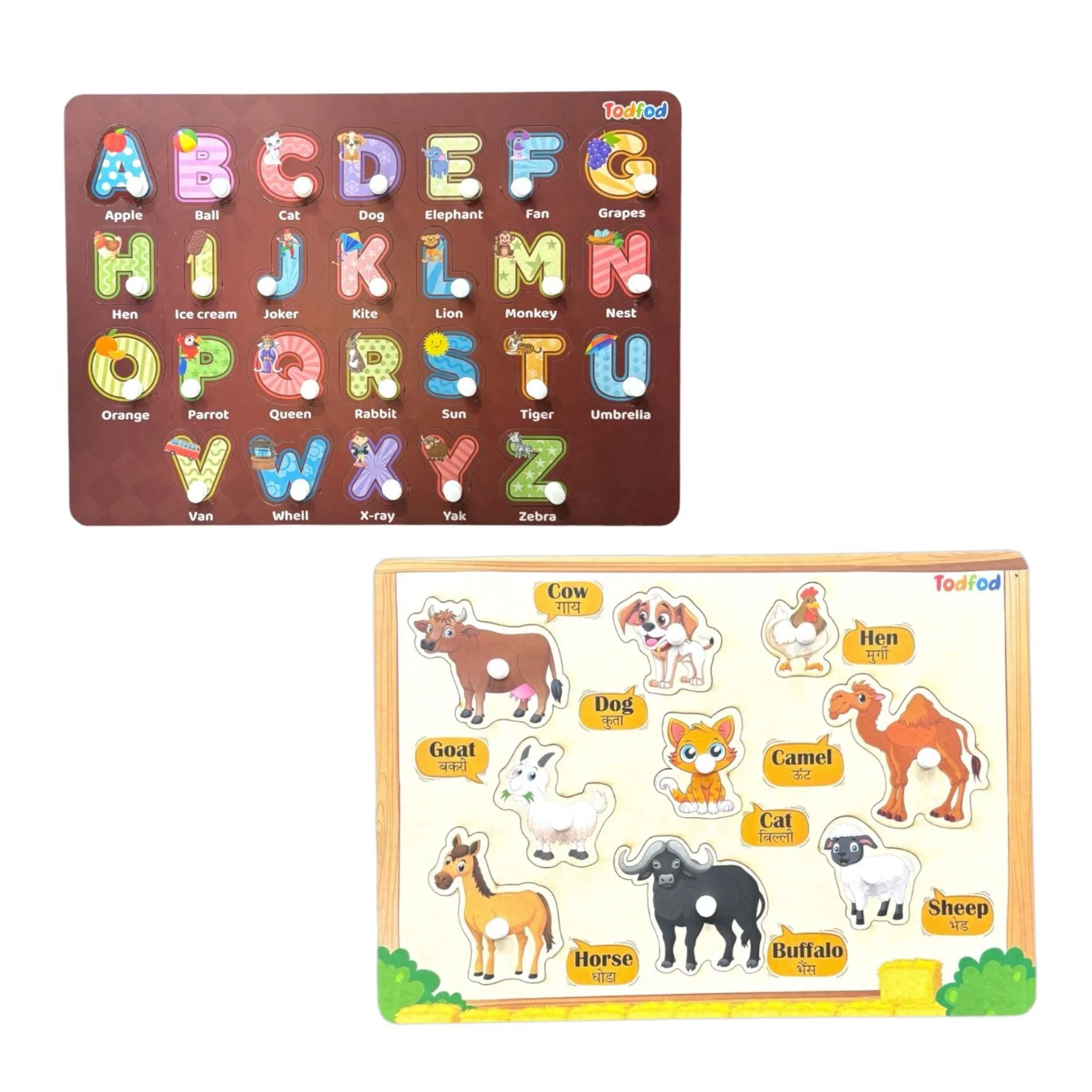 ABCD & Pet Animal Characters Knob & Pegged Puzzle for Kids