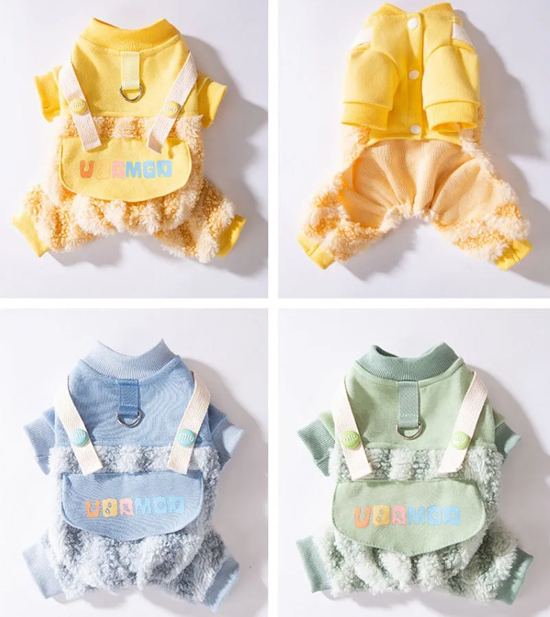 Autumn and winter dog thick warm moon rainbow striped four-legged overalls cat Teddy Bichon pet clothes