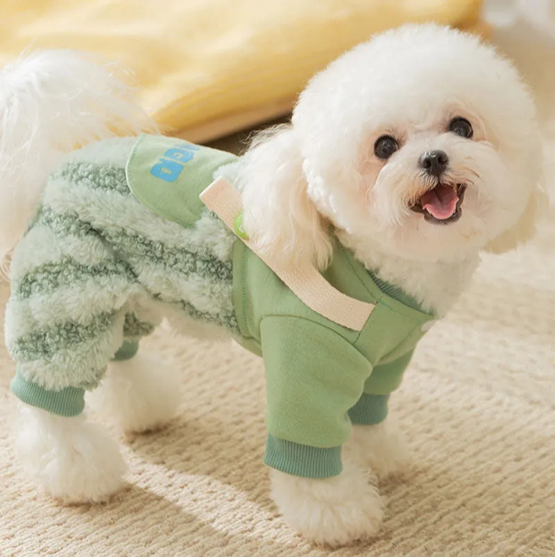 Autumn and winter dog thick warm moon rainbow striped four-legged overalls cat Teddy Bichon pet clothes