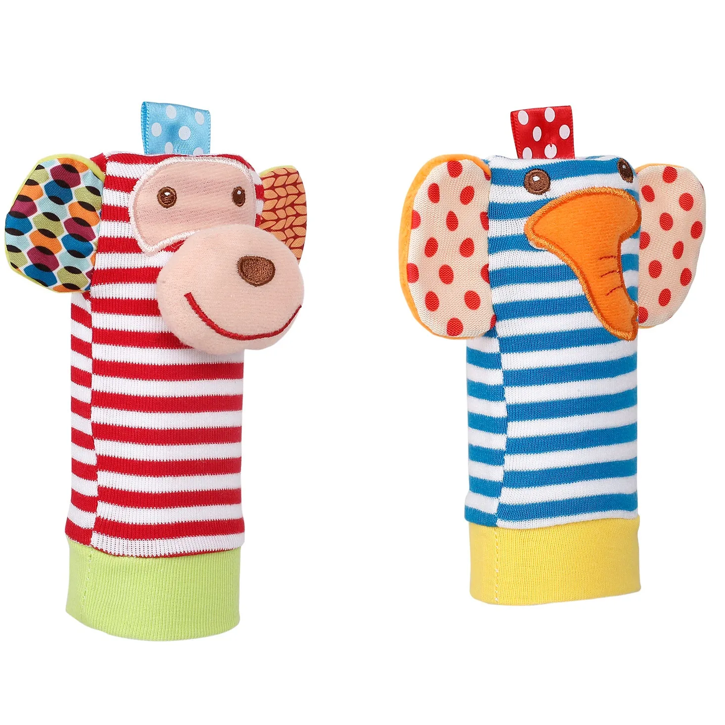 Baby Moo Elephant And Monkey Multicolour Set of 4 Socks And Wrist Rattle