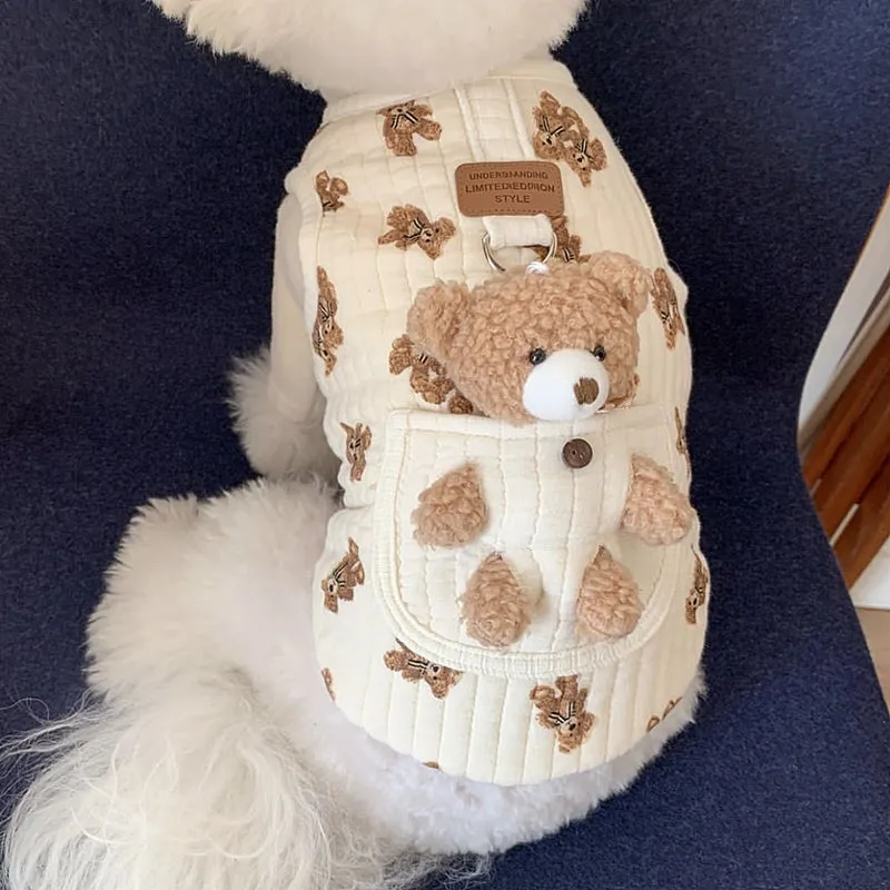 Bear Decor Fleece Dog Harness Vest