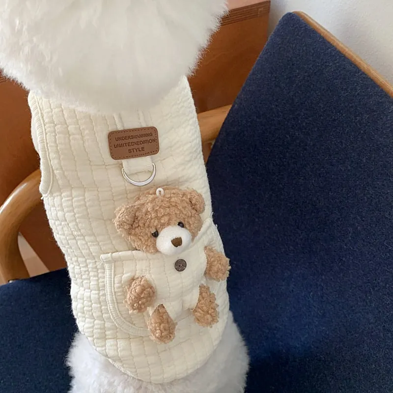 Bear Decor Fleece Dog Harness Vest