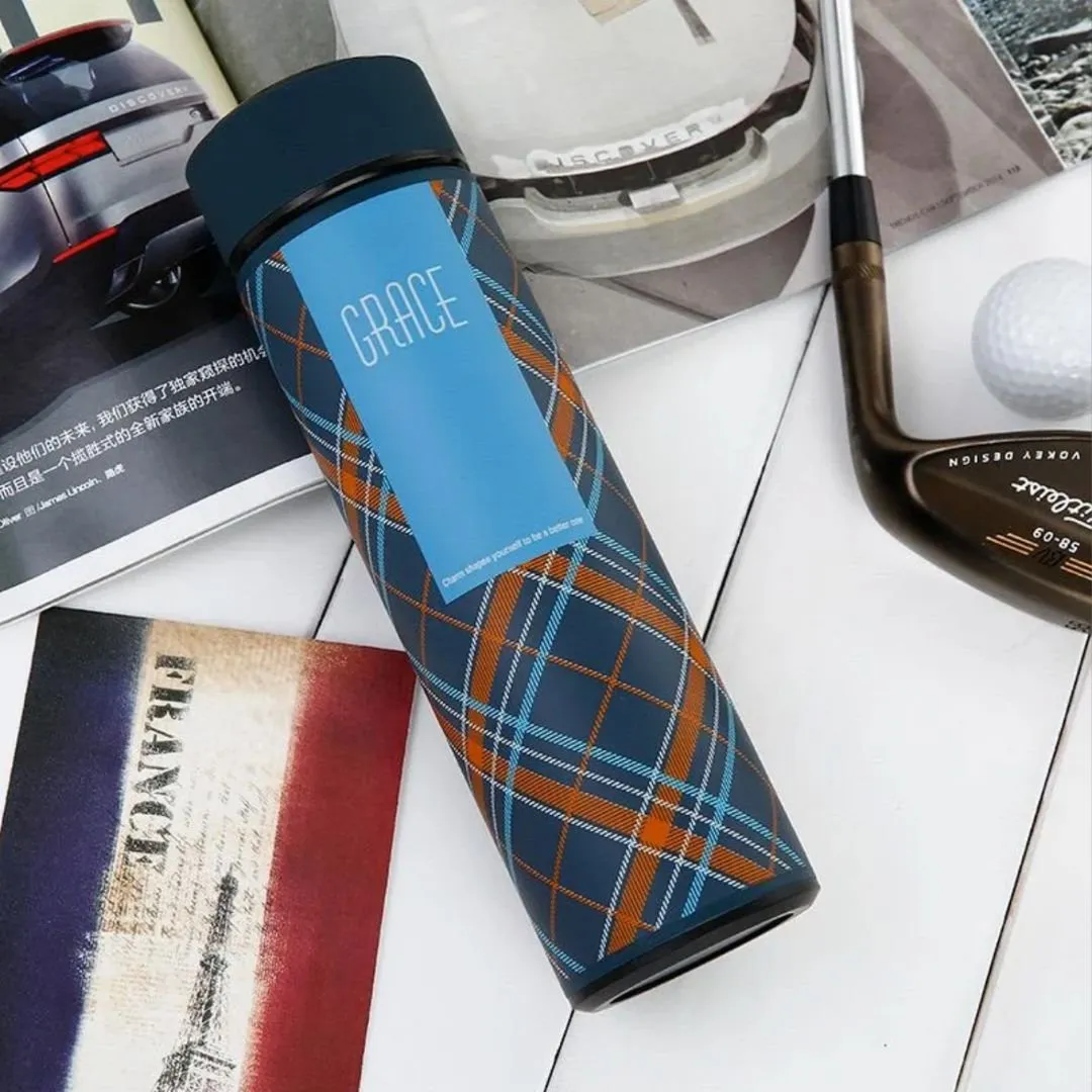 Best Temperature Water Bottle with Plaid Print | Bottles for Office [Vacuum Flask]