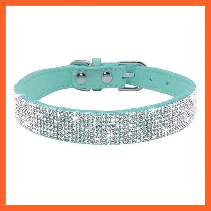 Bling Suede Leather Rhinestone Dog Cat Collars | Pet Puppy Kitten Collar Walk Leash Lead | For Small Medium Dogs Cats