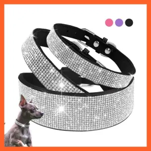 Bling Suede Leather Rhinestone Dog Cat Collars | Pet Puppy Kitten Collar Walk Leash Lead | For Small Medium Dogs Cats