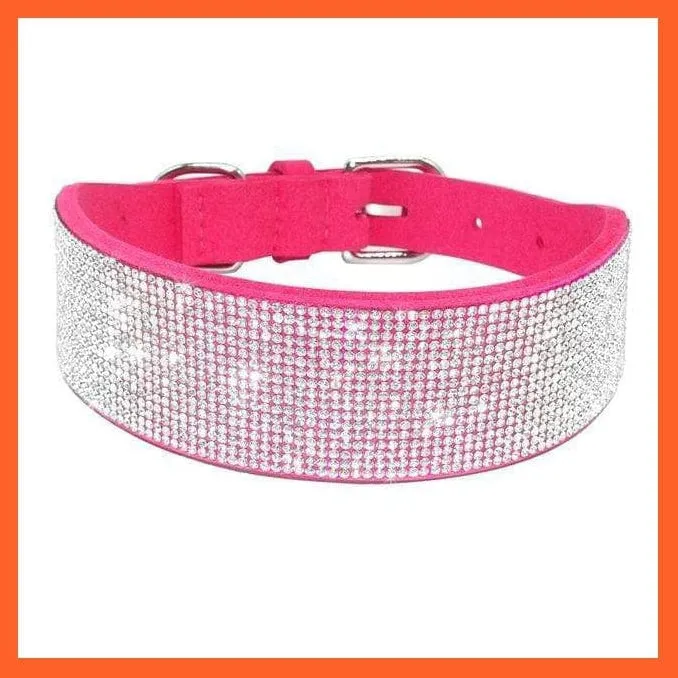 Bling Suede Leather Rhinestone Dog Cat Collars | Pet Puppy Kitten Collar Walk Leash Lead | For Small Medium Dogs Cats