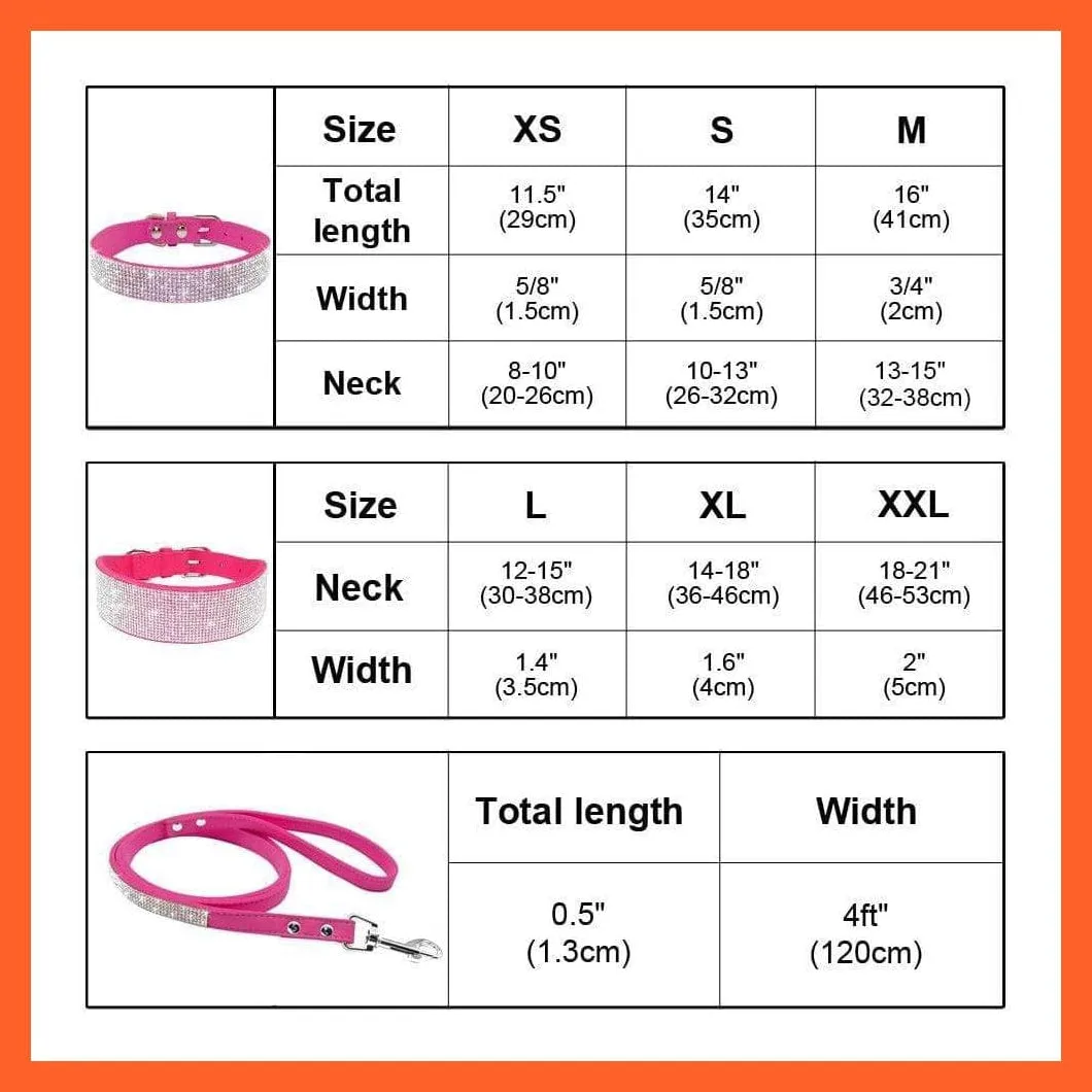 Bling Suede Leather Rhinestone Dog Cat Collars | Pet Puppy Kitten Collar Walk Leash Lead | For Small Medium Dogs Cats