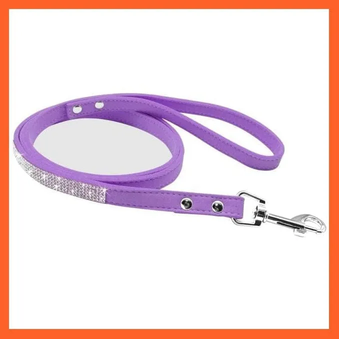 Bling Suede Leather Rhinestone Dog Cat Collars | Pet Puppy Kitten Collar Walk Leash Lead | For Small Medium Dogs Cats