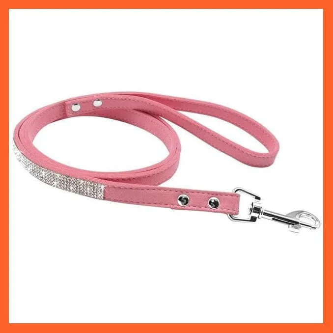 Bling Suede Leather Rhinestone Dog Cat Collars | Pet Puppy Kitten Collar Walk Leash Lead | For Small Medium Dogs Cats