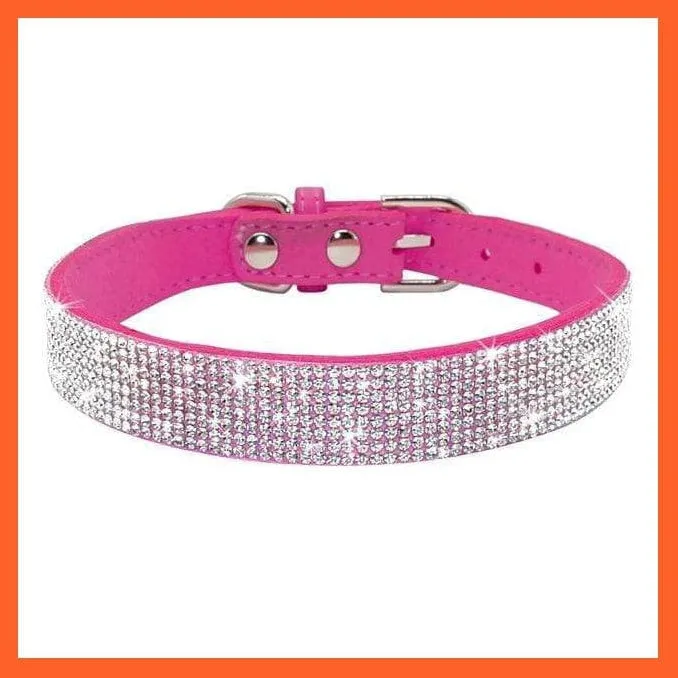 Bling Suede Leather Rhinestone Dog Cat Collars | Pet Puppy Kitten Collar Walk Leash Lead | For Small Medium Dogs Cats