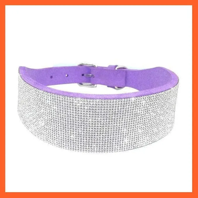 Bling Suede Leather Rhinestone Dog Cat Collars | Pet Puppy Kitten Collar Walk Leash Lead | For Small Medium Dogs Cats