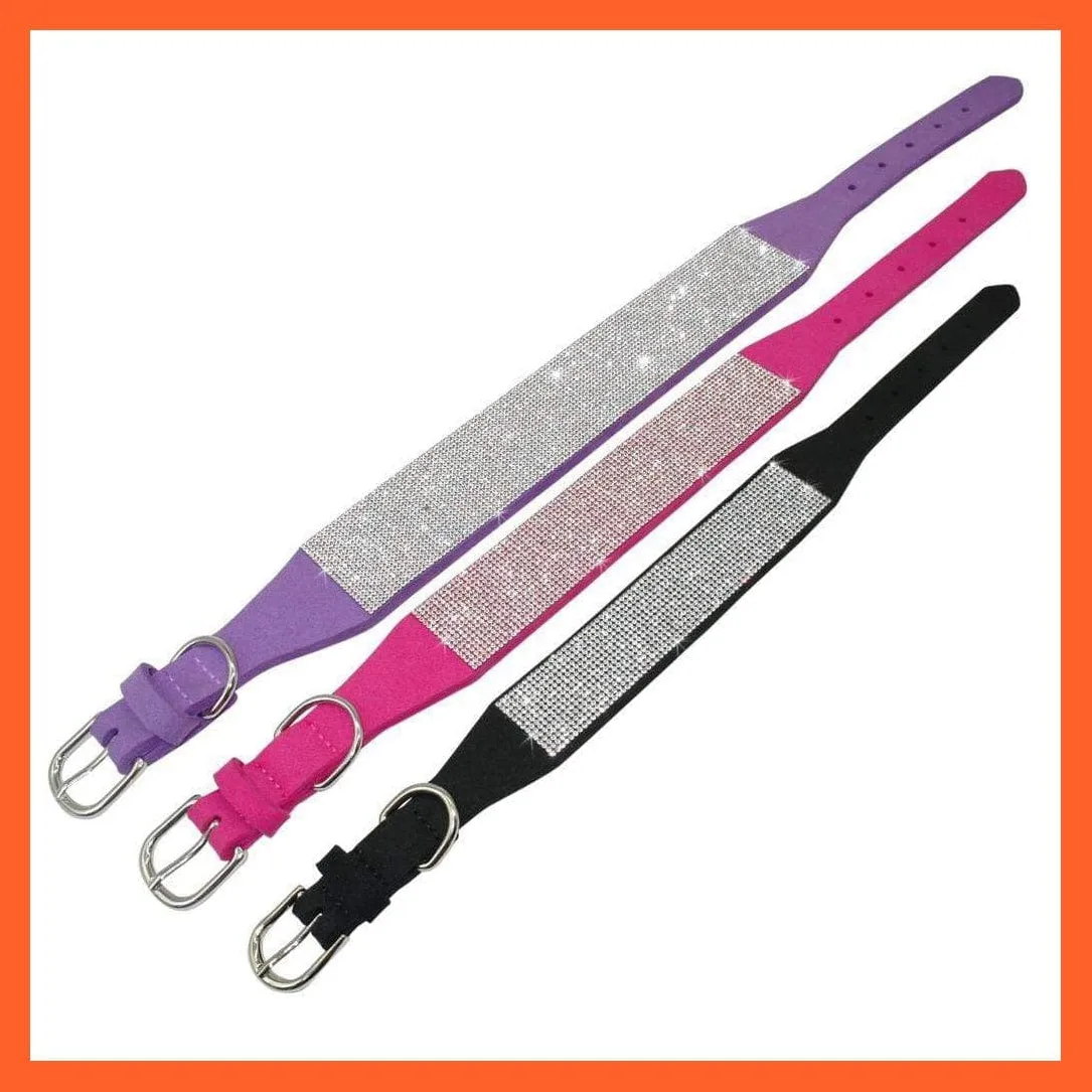 Bling Suede Leather Rhinestone Dog Cat Collars | Pet Puppy Kitten Collar Walk Leash Lead | For Small Medium Dogs Cats