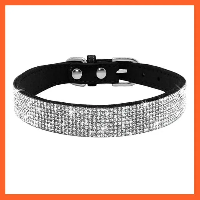Bling Suede Leather Rhinestone Dog Cat Collars | Pet Puppy Kitten Collar Walk Leash Lead | For Small Medium Dogs Cats
