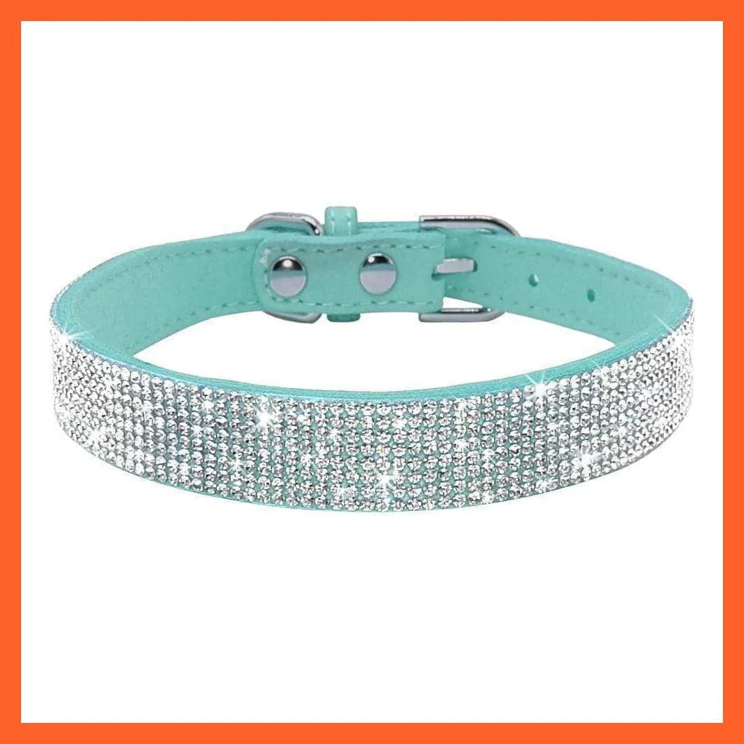 Bling Suede Leather Rhinestone Dog Cat Collars | Pet Puppy Kitten Collar Walk Leash Lead | For Small Medium Dogs Cats