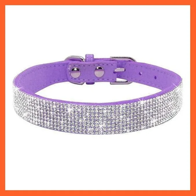 Bling Suede Leather Rhinestone Dog Cat Collars | Pet Puppy Kitten Collar Walk Leash Lead | For Small Medium Dogs Cats