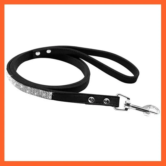 Bling Suede Leather Rhinestone Dog Cat Collars | Pet Puppy Kitten Collar Walk Leash Lead | For Small Medium Dogs Cats