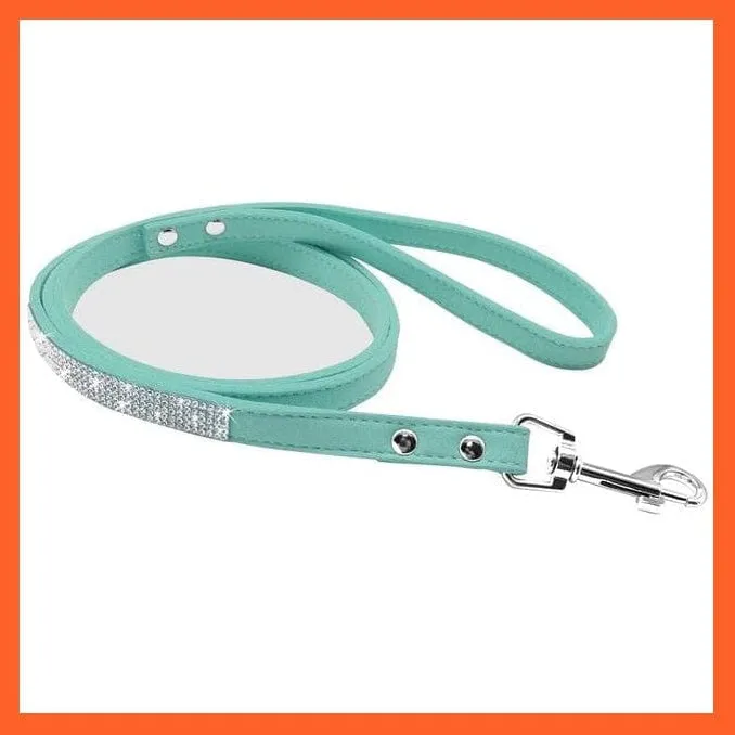 Bling Suede Leather Rhinestone Dog Cat Collars | Pet Puppy Kitten Collar Walk Leash Lead | For Small Medium Dogs Cats