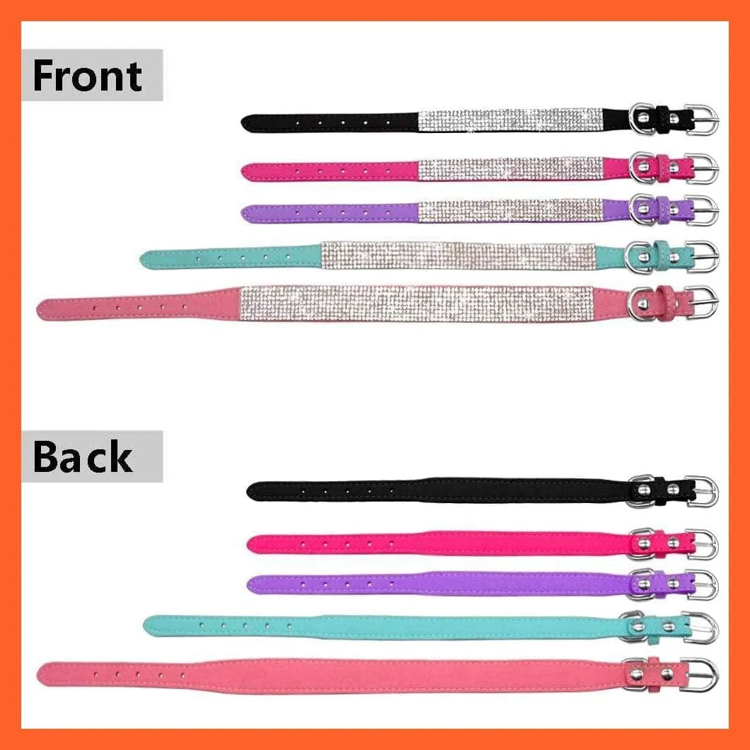 Bling Suede Leather Rhinestone Dog Cat Collars | Pet Puppy Kitten Collar Walk Leash Lead | For Small Medium Dogs Cats