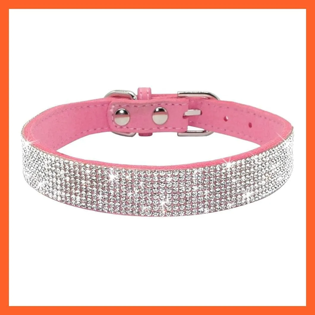 Bling Suede Leather Rhinestone Dog Cat Collars | Pet Puppy Kitten Collar Walk Leash Lead | For Small Medium Dogs Cats