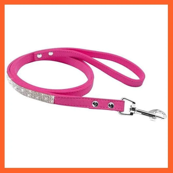 Bling Suede Leather Rhinestone Dog Cat Collars | Pet Puppy Kitten Collar Walk Leash Lead | For Small Medium Dogs Cats