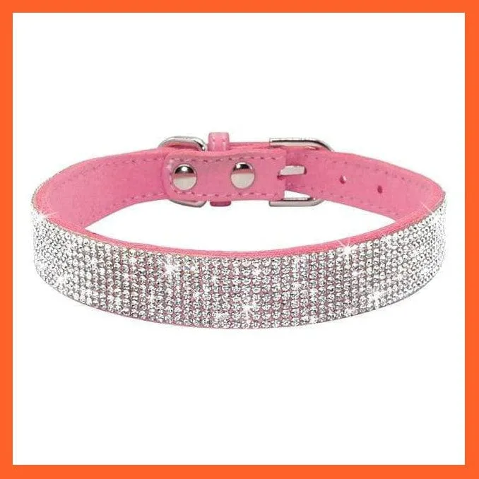 Bling Suede Leather Rhinestone Dog Cat Collars | Pet Puppy Kitten Collar Walk Leash Lead | For Small Medium Dogs Cats