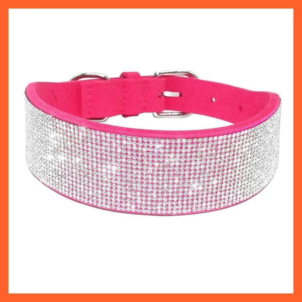 Bling Suede Leather Rhinestone Dog Cat Collars | Pet Puppy Kitten Collar Walk Leash Lead | For Small Medium Dogs Cats