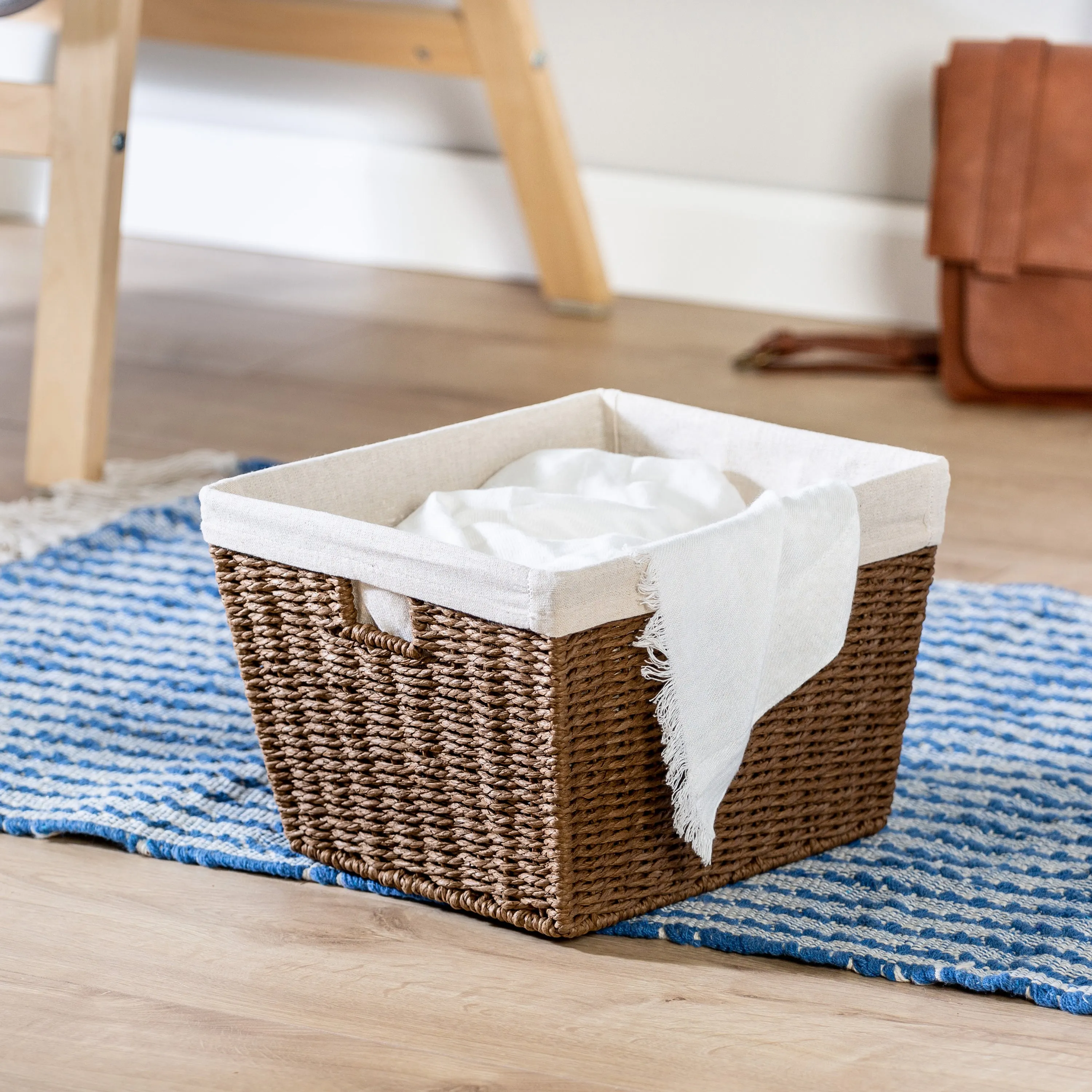 Brown Paper Rope Medium Storage Basket with Liner