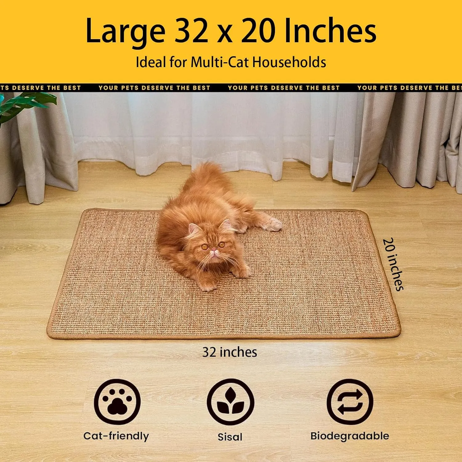 Cat Scratcher [32 x 20 Inch] FOOPOMARY Natural Sisal Cat Scratch Furniture Protector for Indoor Cats, Large Durable Cat Scratching Pad for Floor, Wall, and Furniture Protection, Perfect Mat for Cats