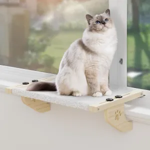 Cat Window Perch With Wood & Metal Frame for Large Cats - Adjustable Hammock for Windowsill, Bedside, Drawer and Cabinet (24.4'' - White Plush)