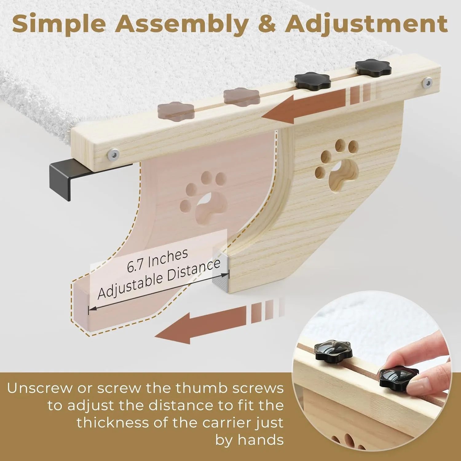Cat Window Perch With Wood & Metal Frame for Large Cats - Adjustable Hammock for Windowsill, Bedside, Drawer and Cabinet (24.4'' - White Plush)