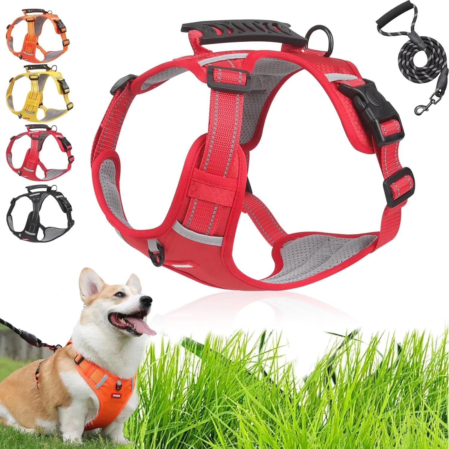 Chewie Cozy Harness, No Pull Dog Harness and Leash Set, Reflective Adjustable Comfort No Choke Pet Vest with Easy Control Handle, for Easy Walking and Training for Small Medium Large Dogs (Red, S)