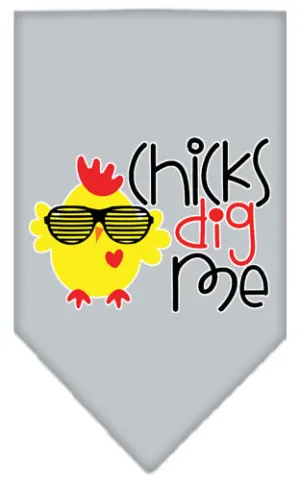 Chicks Dig Me Screen Print Pet Bandana Grey Large