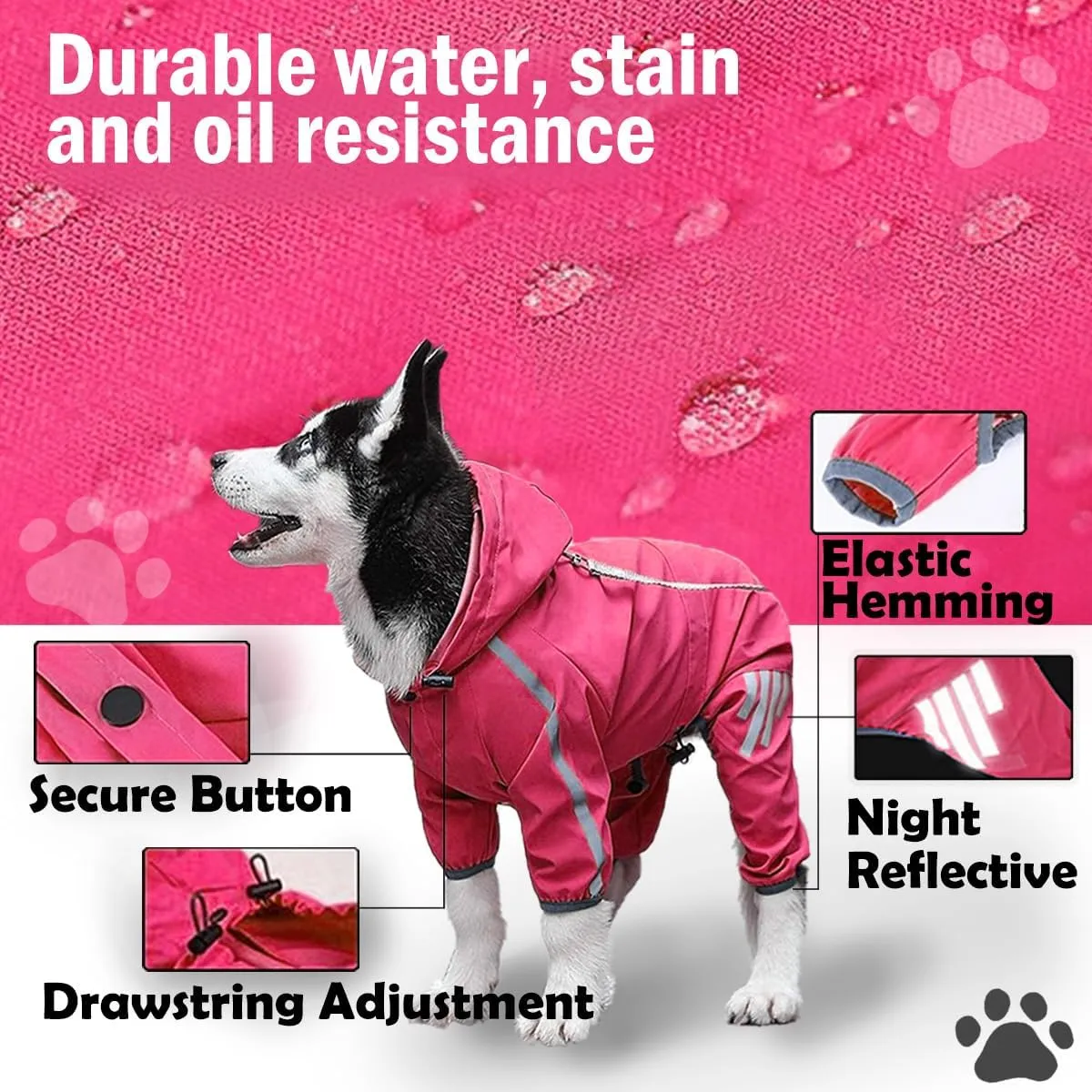 Claret Dog Raincoat with Hat - Lightweight, Waterproof Jacket for Small Puppies, Reflective Strip