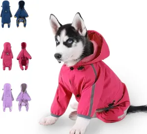 Claret Dog Raincoat with Hat - Lightweight, Waterproof Jacket for Small Puppies, Reflective Strip