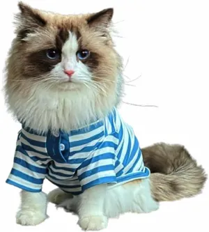 Cute Dog Clothes Striped Dog Polo Shirts Cute Sweater Puppy Clothes Gentle Sweater Pet Clothes for Small Medium Large Dogs Cats (Blue Stripe, Medium Size for 5.5-8.5lb Pets)