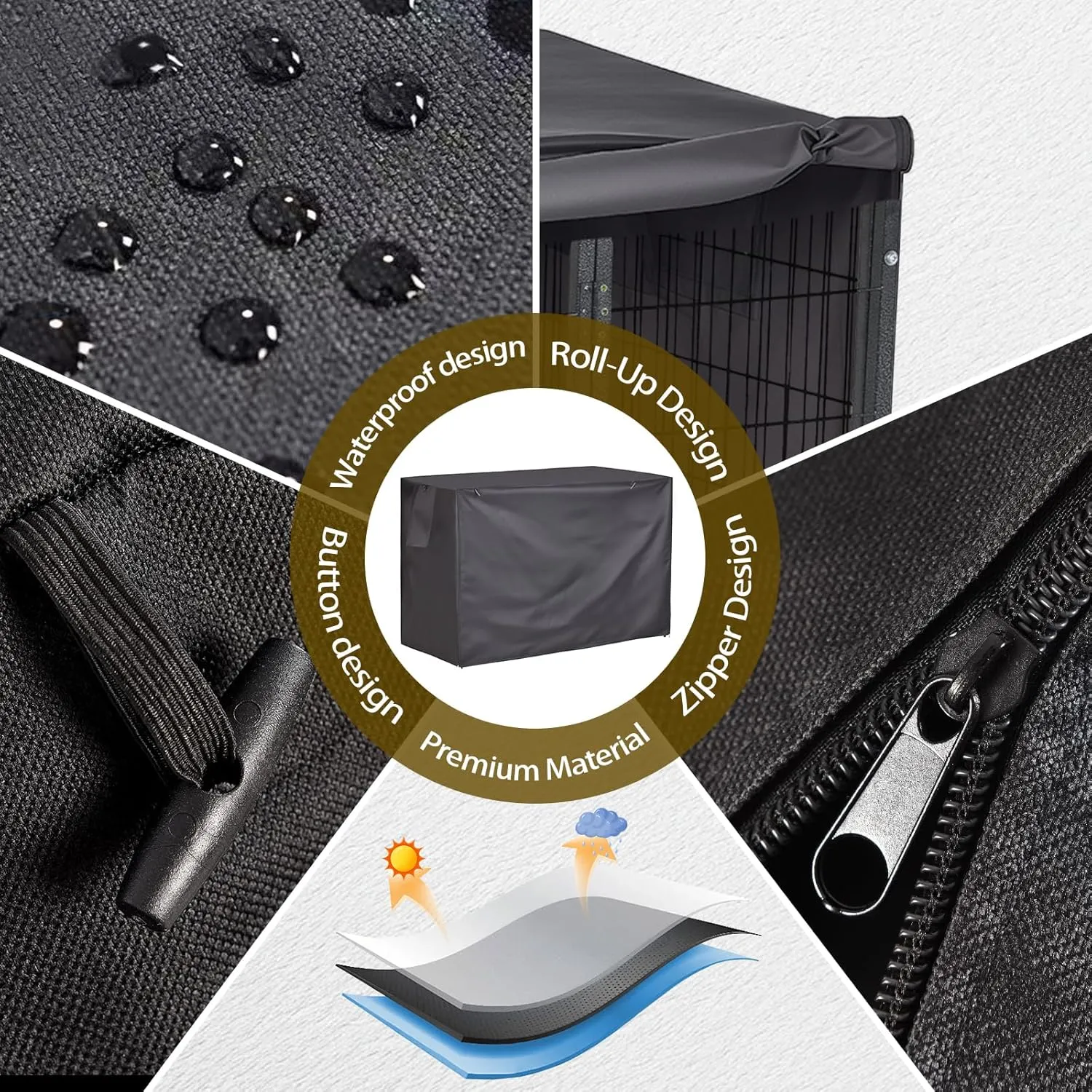 Dog Crate Cover 42 Inch Heavy Duty Durable 600D Polyester Insulated Dog Kennel Cover for Dog Cage, Dog Cage Cover Fit for Most Wire Pet Crates (ONLY Cover)