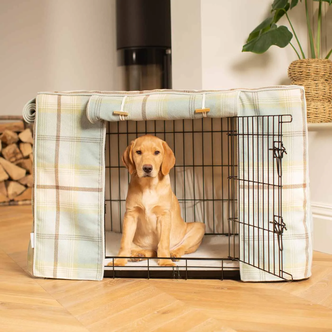 Dog Crate with Crate Cover in Balmoral Duck Egg Tweed by Lords & Labradors