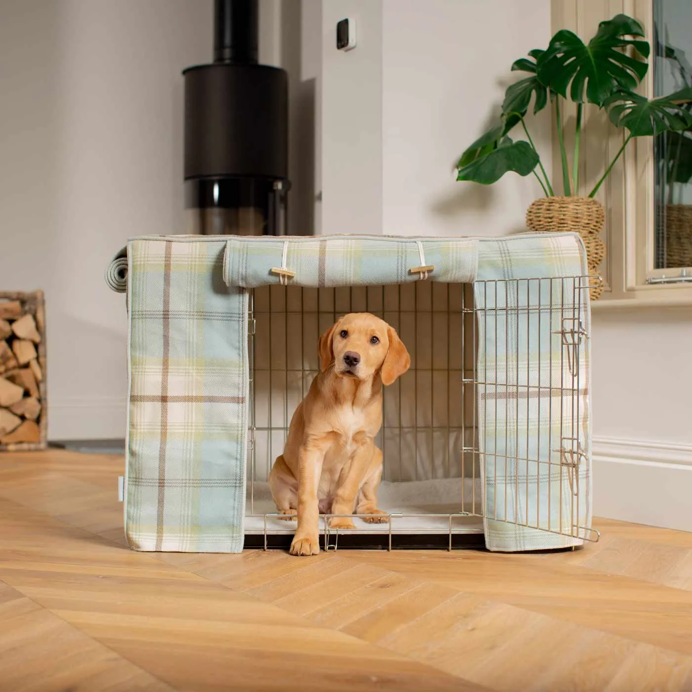 Dog Crate with Crate Cover in Balmoral Duck Egg Tweed by Lords & Labradors