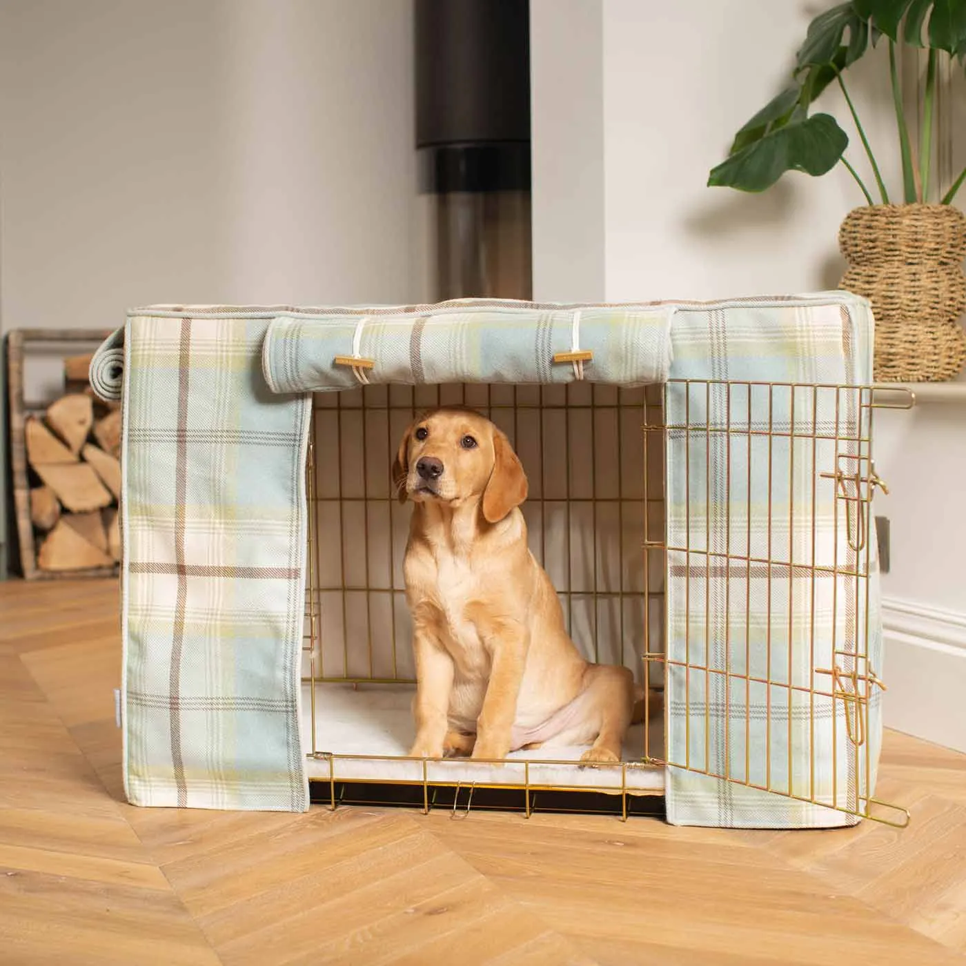 Dog Crate with Crate Cover in Balmoral Duck Egg Tweed by Lords & Labradors