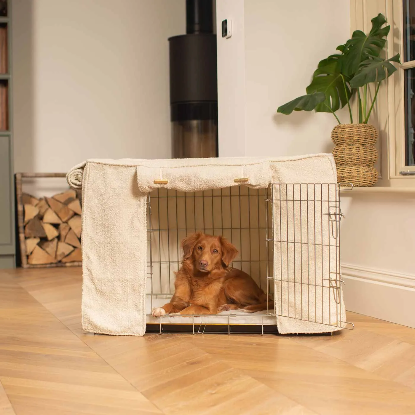 Dog Crate with Crate Cover in Ivory Bouclé by Lords & Labradors