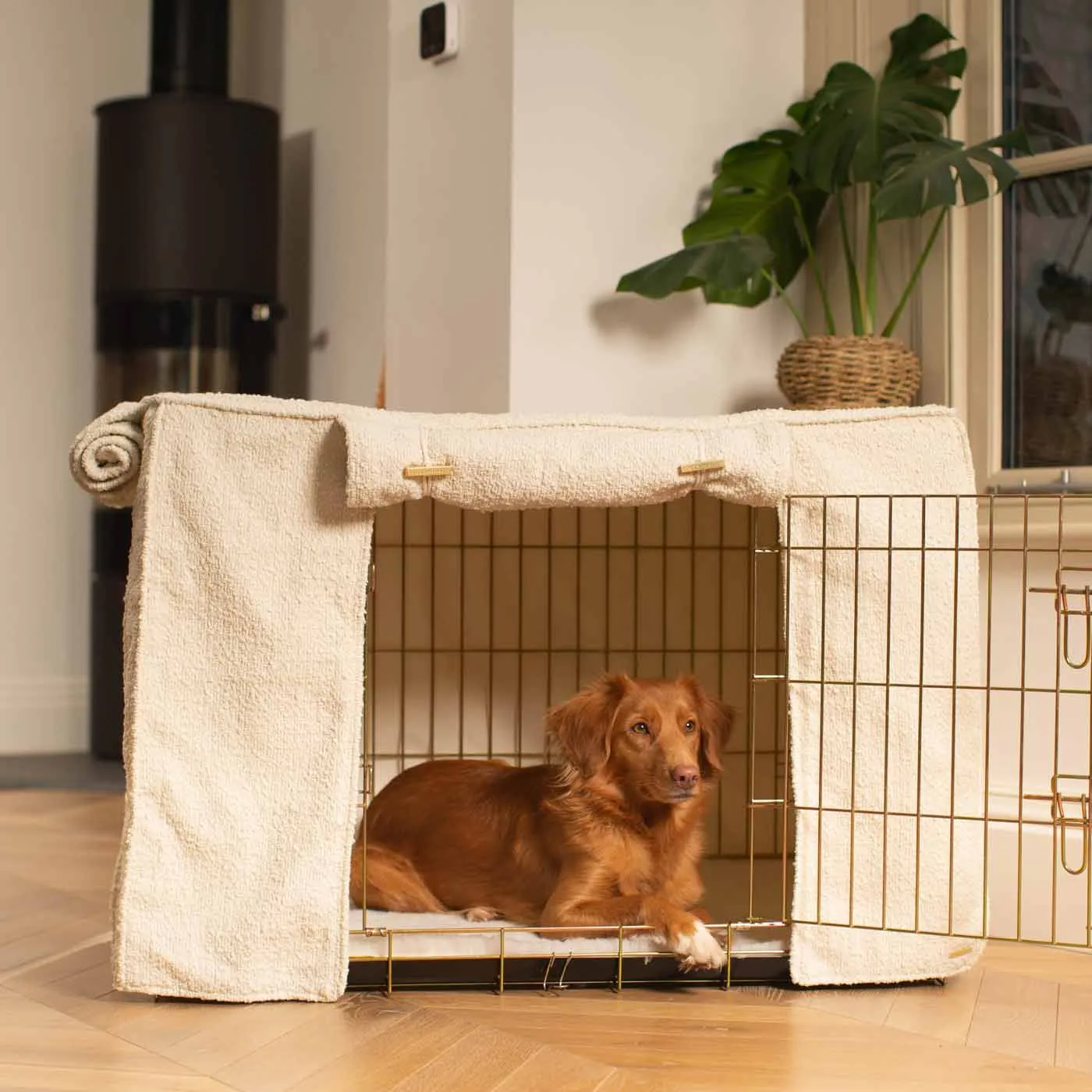 Dog Crate with Crate Cover in Ivory Bouclé by Lords & Labradors